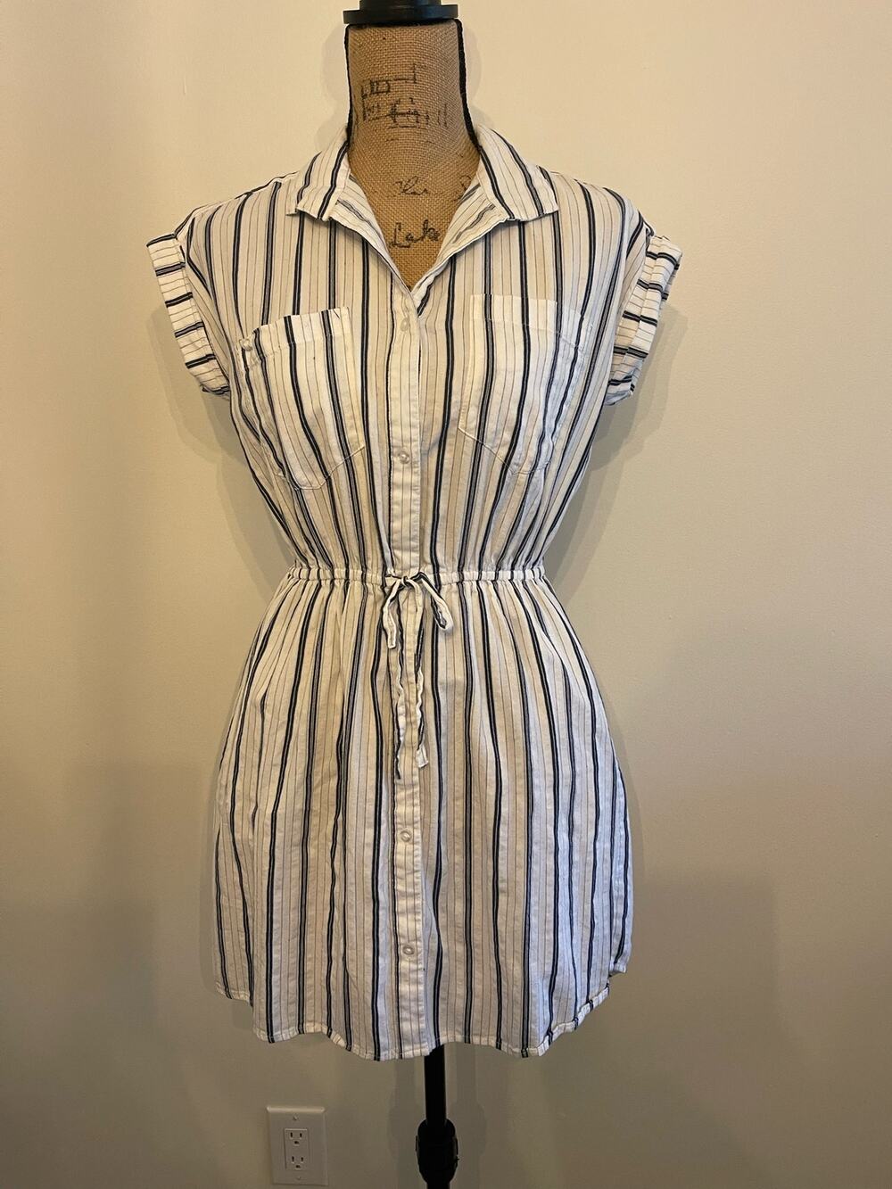 Japna Blue & White Striped Short Sleeve Dress Size XS